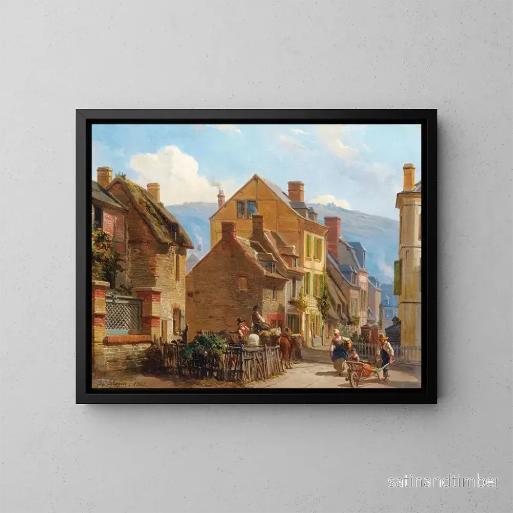 Reproduktion av målningen La rue des Rosiers à Trouville - Charles-Louis Mozin