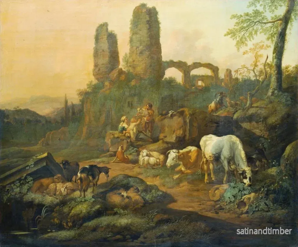 Reproduktion av målningen La famille de bergers se reposant près d'une ruine antique - Johann Heinrich Roos - Bild 2