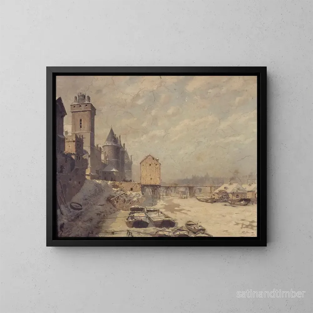 Reproduktion av målningen La tour de l'Horloge, la Conciergerie et le pont au Change en 1621 - Fédor Hoffbauer