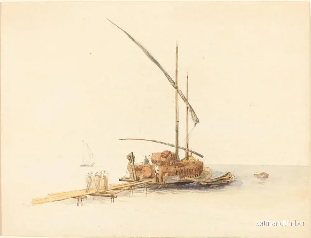 Reproduktion av målningen Fûts de vin chargés sur une barge à voile à Vevey - Johann Jacob Ulrich - Bild 2