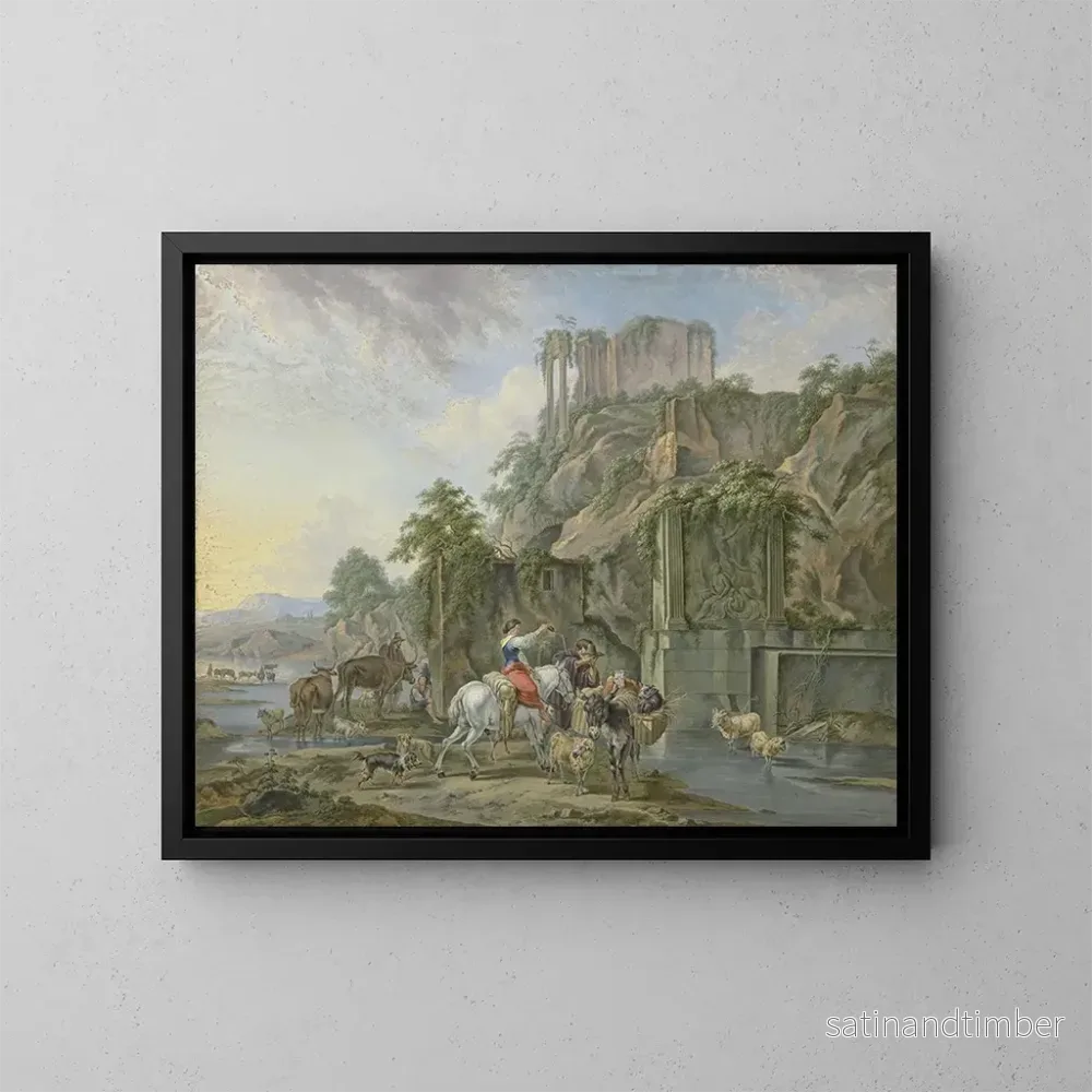 Reproduktion av målningen Bergers nära en romersk fontän - Johann Albrecht Friedrich Rauscher