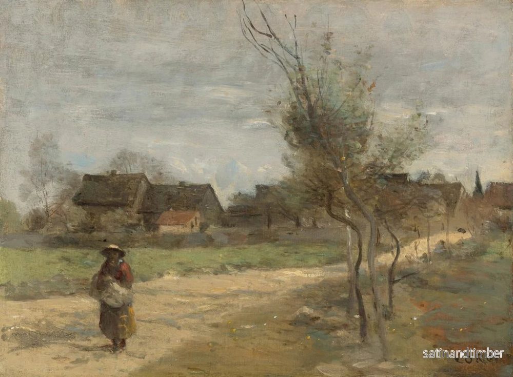 Reproduktion av målningen av landsbygd på en väg med utsikt över en by - Jean-Baptiste-Camille Corot - Bild 2