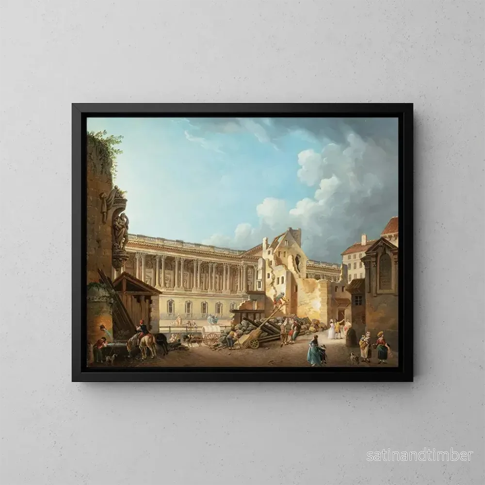 Reproduktion av målningen Le dégagement de la colonnade du Louvre lors de la démolition des ruines de l'Hôtel du Petit Bourbon - Pierre-Antoine Demachy