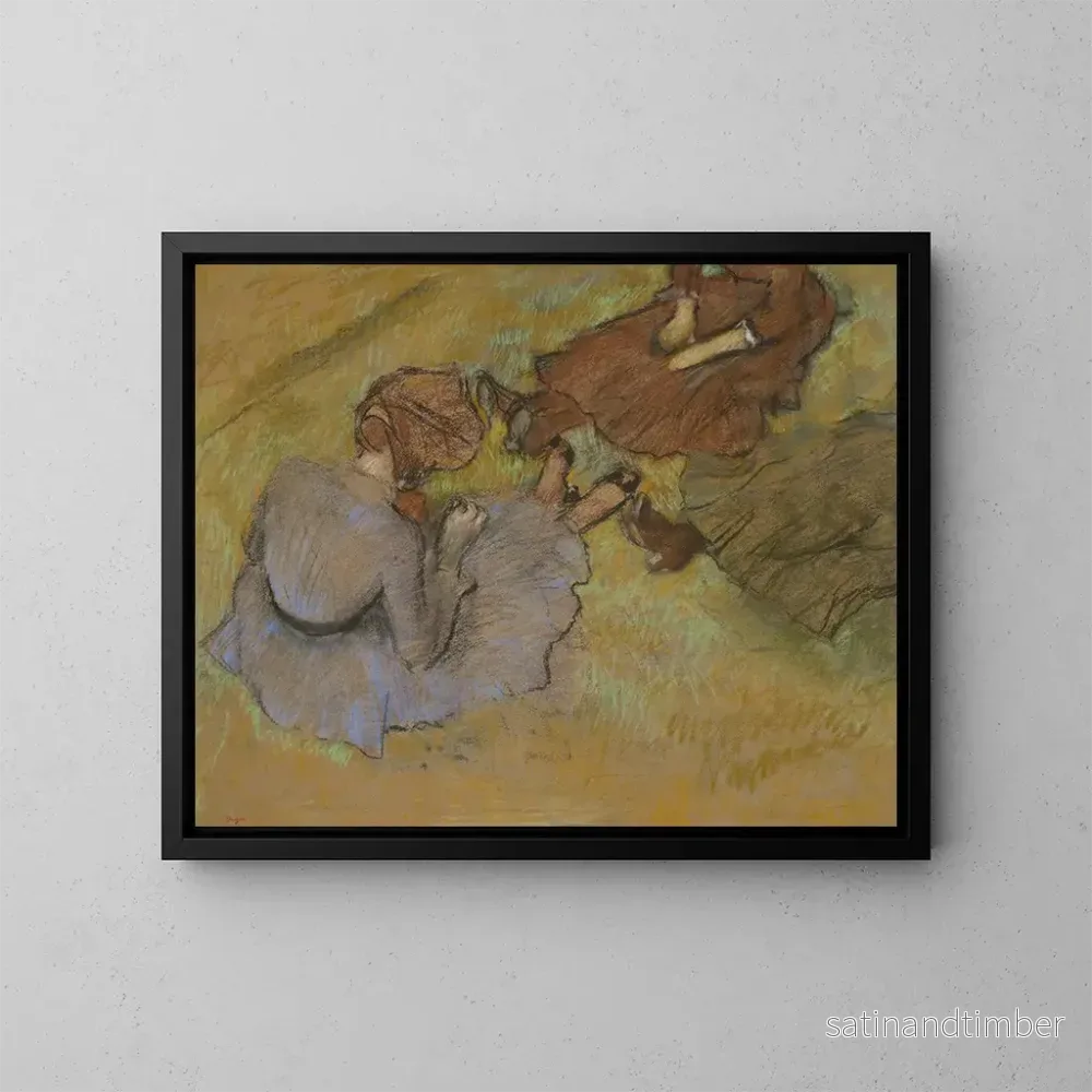 Reproduktion av målningen av kvinnor som sitter på gräset - Edgar Degas