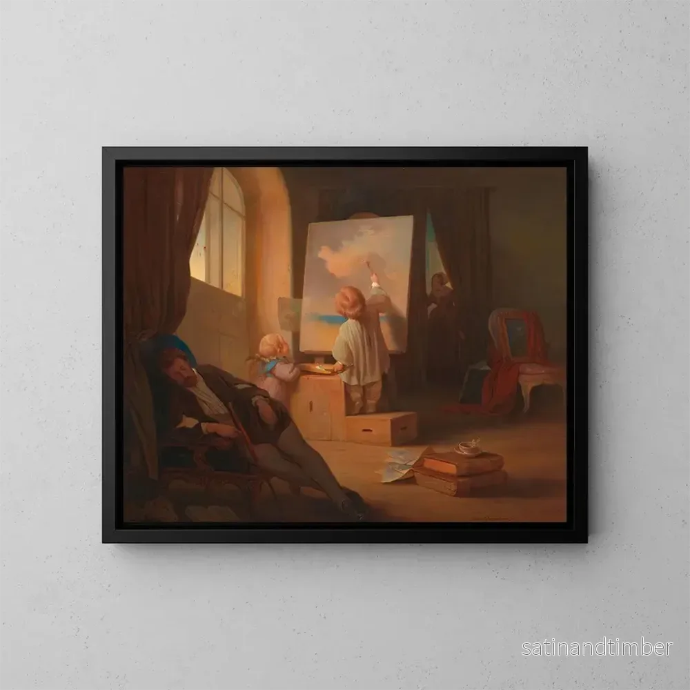 Reproduktion av målningen Le peintre endormi - Josef Danhauser