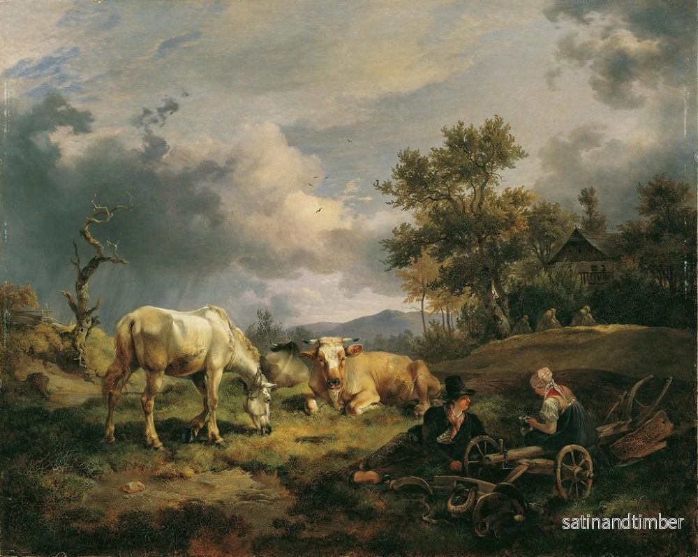Reproduktion av målningen Ungt par av bönder som vilar på fältet - Friedrich August Matthias Gauermann - Bild 2