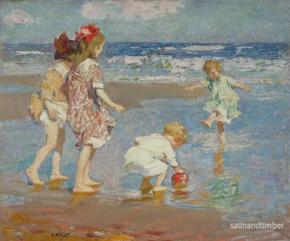 Reproduktion av målningen av barn som leker i vågorna - Edward Henry Potthast - Bild 2