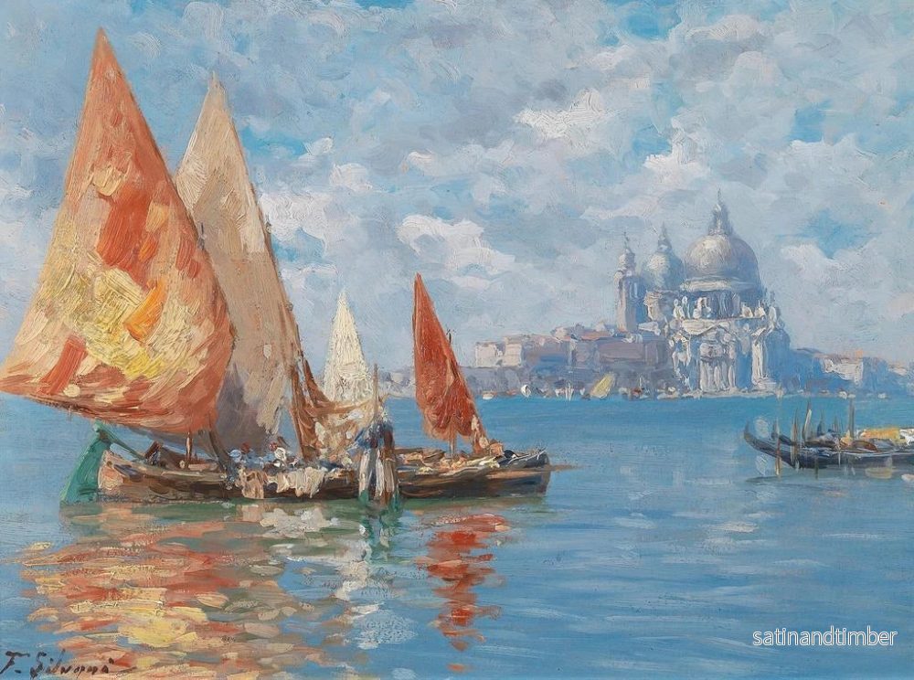 Reproduktion av målningen av Fiskebåtar i Venedig framför Santa Maria della Salute - Ferdinando Silvani - Bild 2