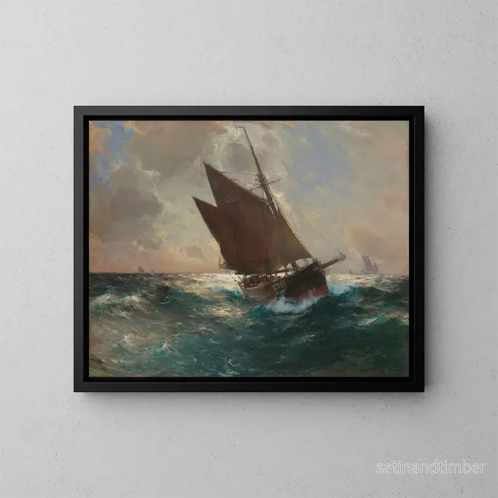 Reproduktion av målningen Le bateau de Lowestoft au large de Cornwall - Franz Müller-Gossen