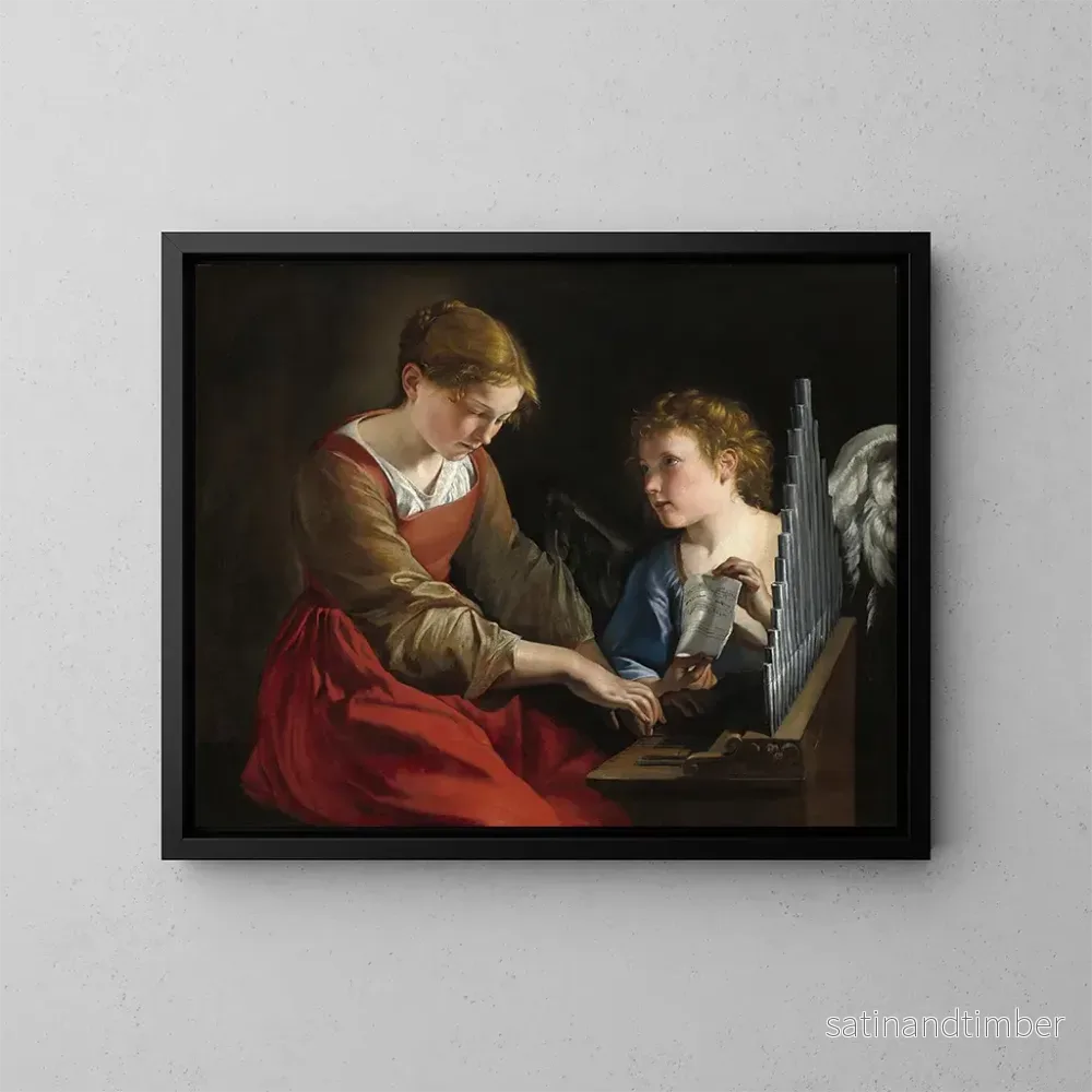 Reproduktion av målningen av Sankt Cäcilia och en ängel - Orazio Gentileschi