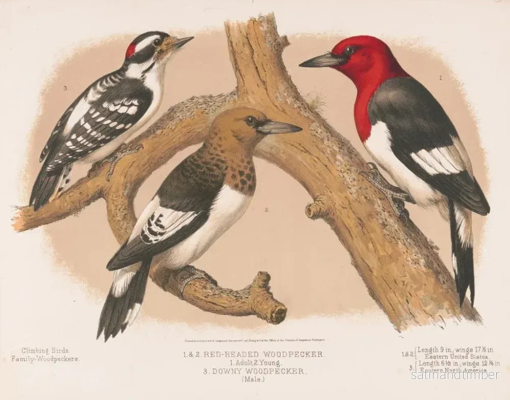 Reproduktion av målningen Pic chevelu rouge 1 Vuxen 2 Ungdomar 3 Pic à tête rousse mâle - Louis Prang Co - Bild 2