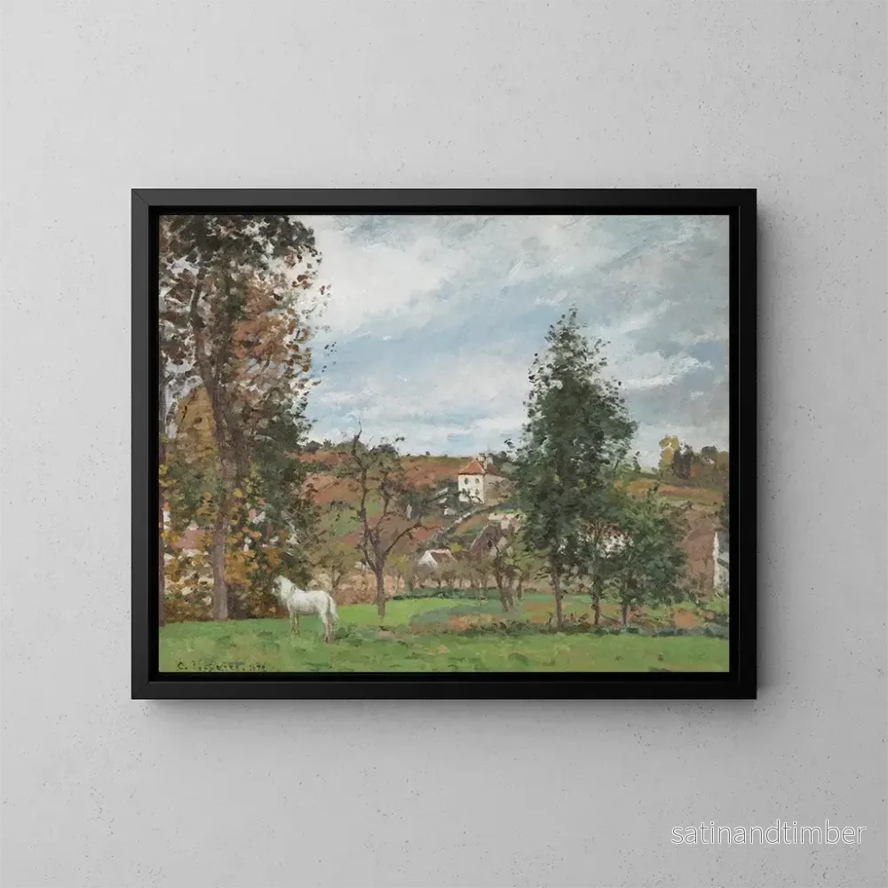 Reproduktion av målningen Landskapsmålning med vit häst på en äng vid Hermitage, Pontoise – Camille Pissarro Reproduktion av målningen Landskapsmålning med vit häst på en äng vid Hermitage, Pontoise – Camille Pissarro