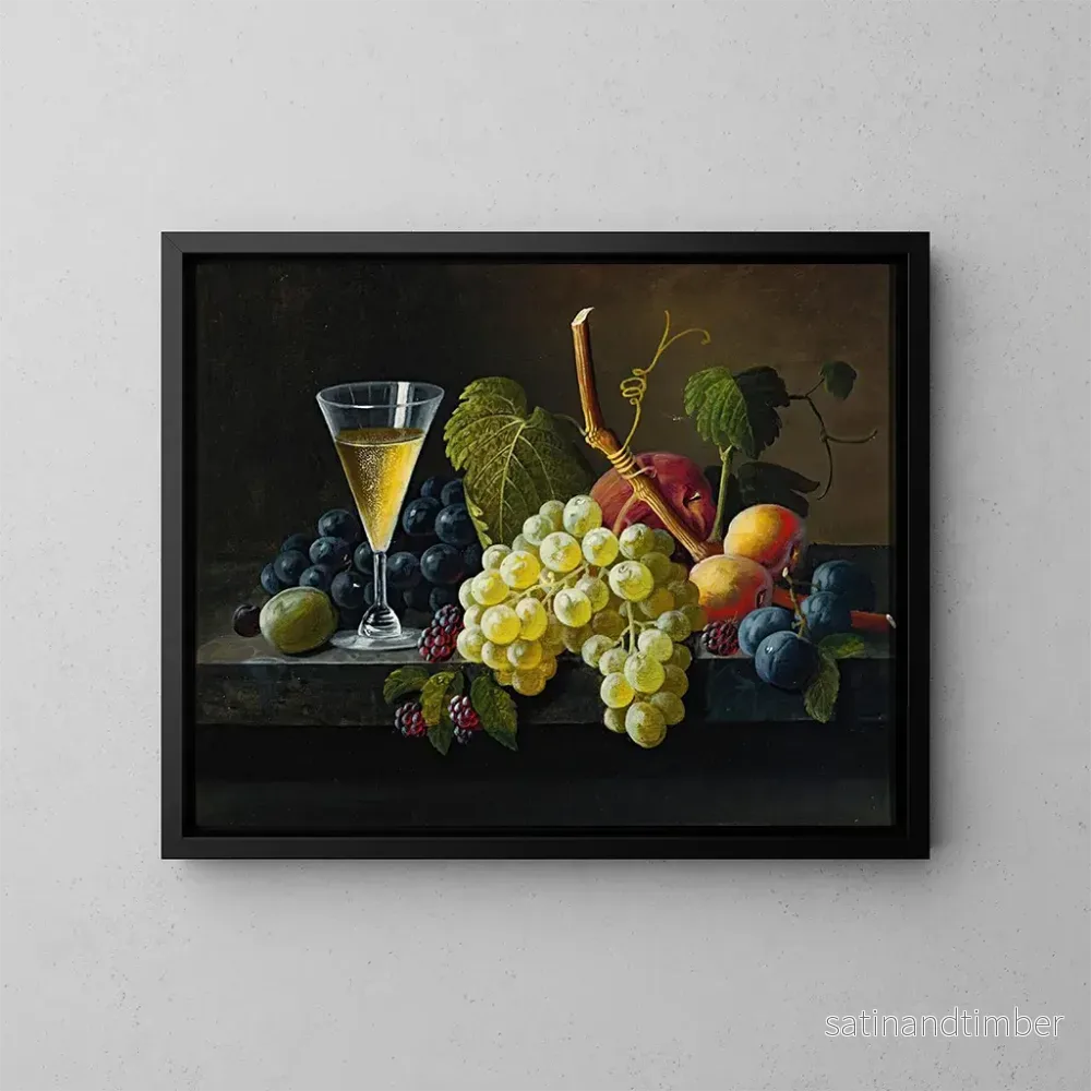 Reproduktion av målningen av stilleben med ett glas champagne - Severin Roesen