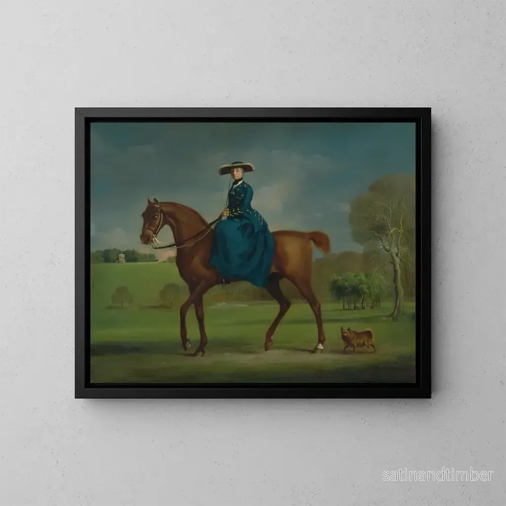 Reproduktion av målningen La comtesse de Coningsby i jaktkostym av Charlton - George Stubbs