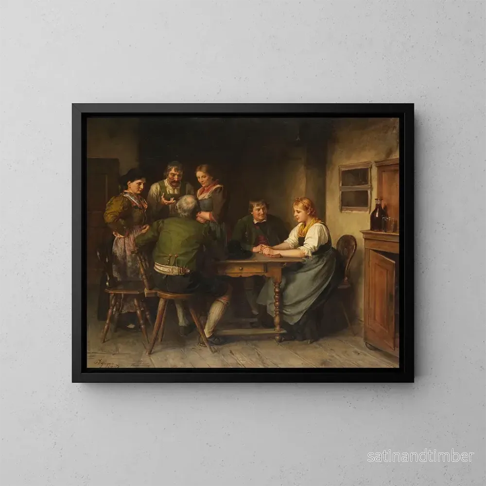 Reproduktion av målningen La publicité - Franz von Defregger