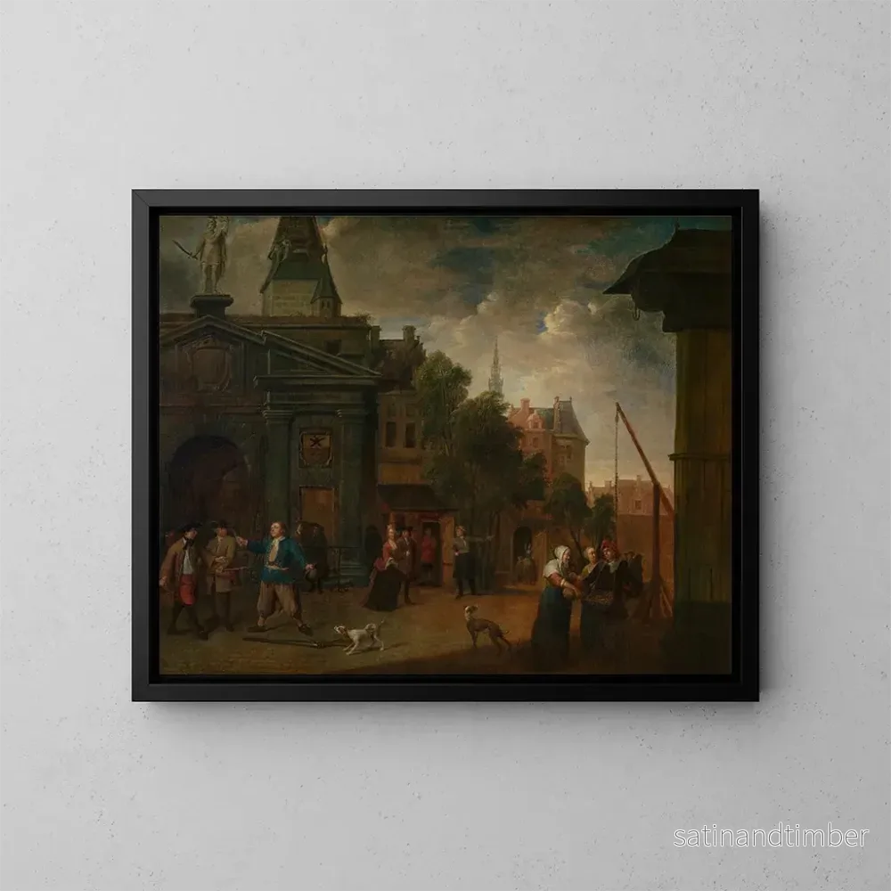 Reproduktion av målningen teater i gatan i gården i Antwerpen – Balthasar van den Bossche Reproduktion av målningen teater i gatan i gården i Antwerpen – Balthasar van den Bossche