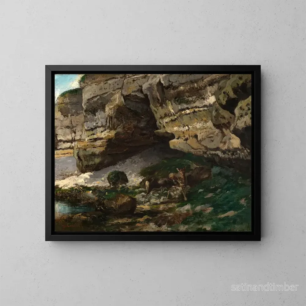 Reproduktion av målningen Landskap med klippor och rådjur - Gustave Courbet