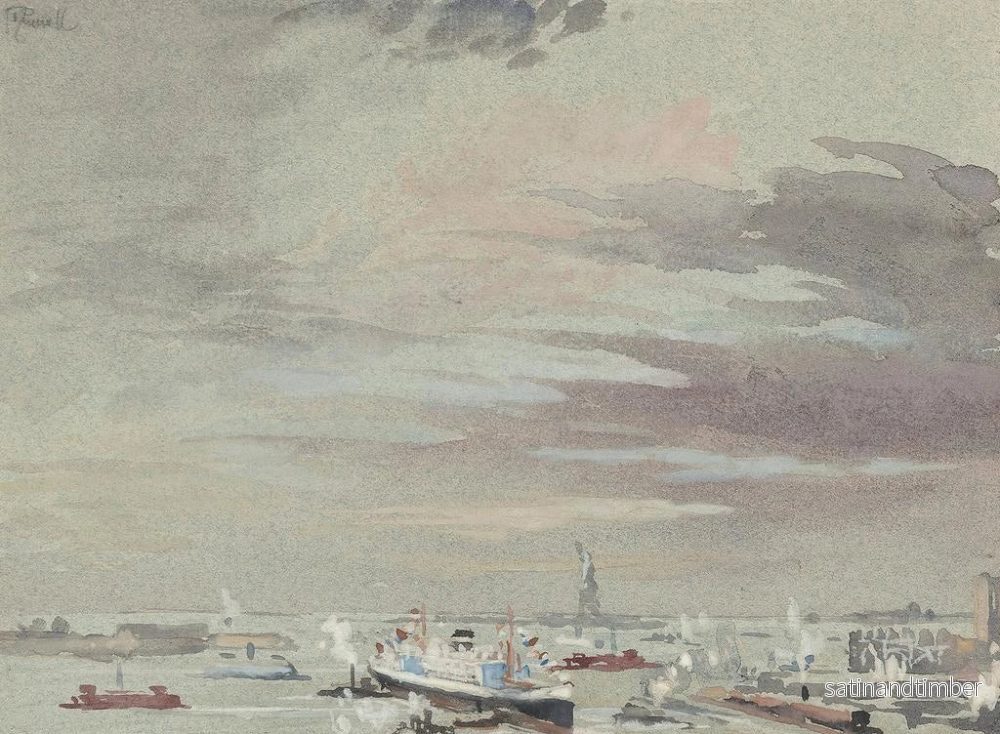 Reproduktion av målningen av hamnen och Frihetsgudinnan - Joseph Pennell - Bild 2