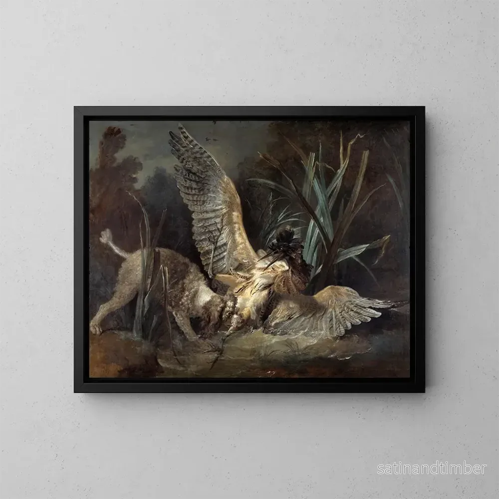 Reproduktion av målningen av épagneul som fångar en bock - Jean-Baptiste Oudry