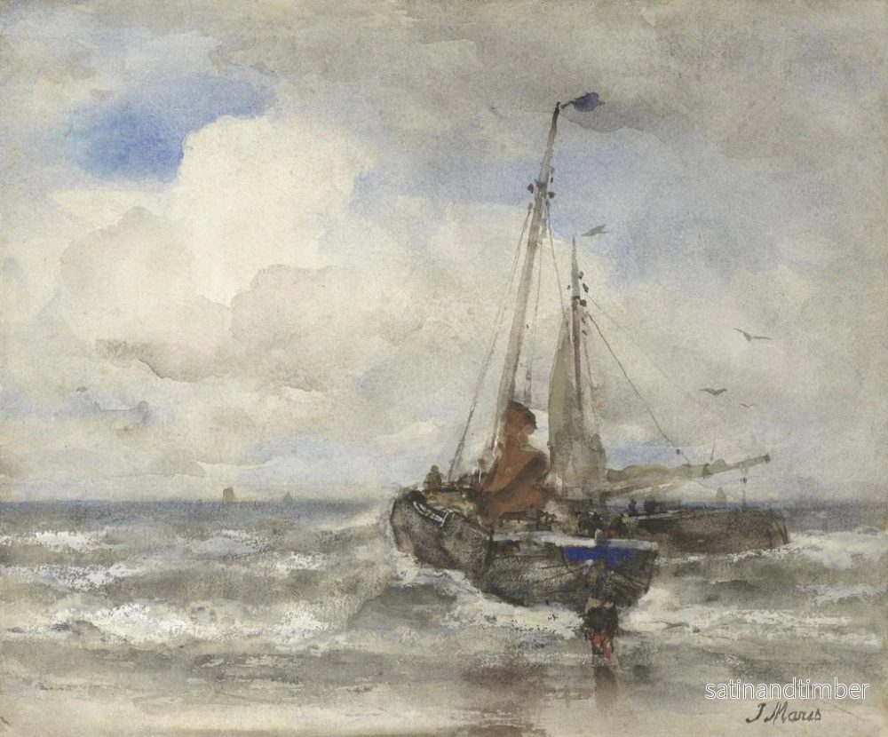 Reproduktion av målningen av två fiskebåtar på stranden - Jacob Maris - Bild 2