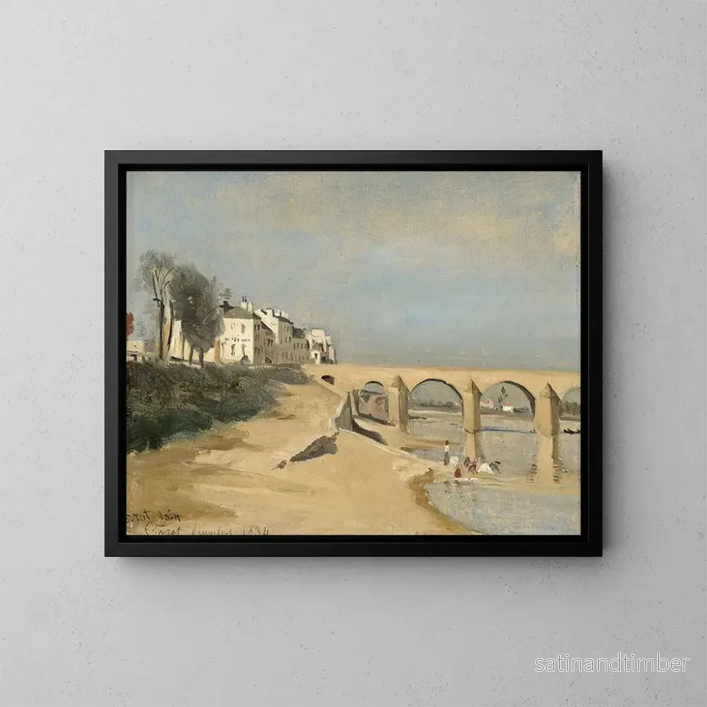 Reproduktion av målningen Pont sur la rivière Saône à Mâcon - Jean-Baptiste-Camille Corot