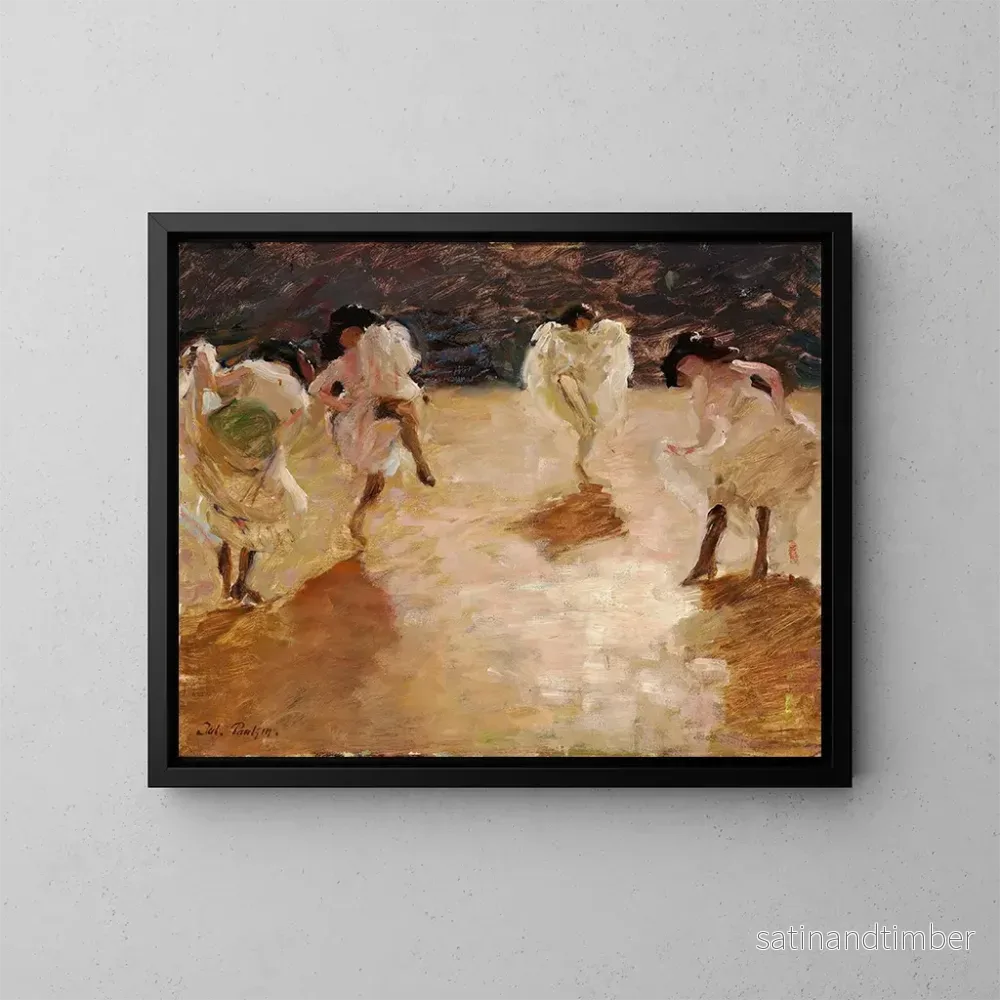Reproduktion av målningen av unga kvinnor som dansar cancan i Paris - Julius Paulsen