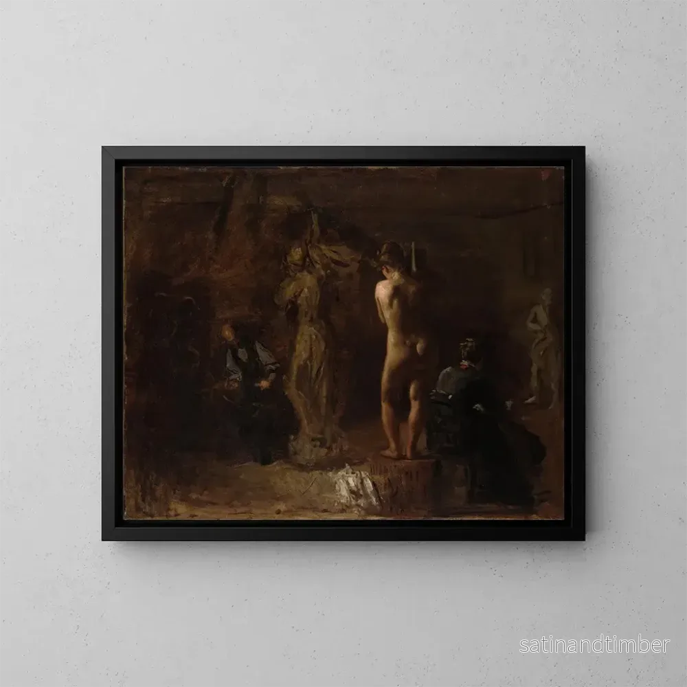 Reproduktion av målningen William Rush skulpterar sin allegoriska figur av floden Schuylkill - Thomas Eakins