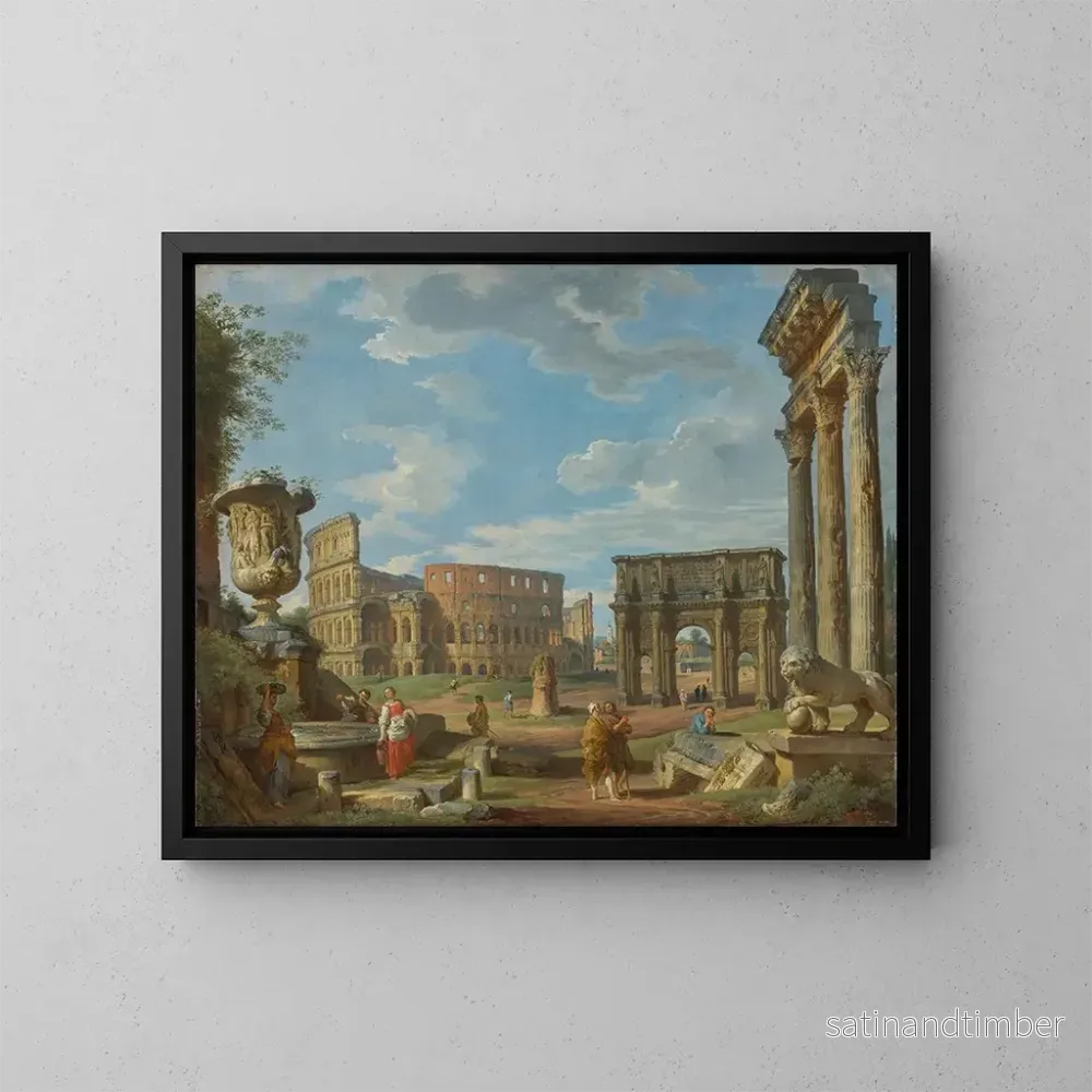 Reproduktion av målningen Caprice sur les monuments romains avec le Colisée et l'arc de Constantin - Giovanni Paolo Panini