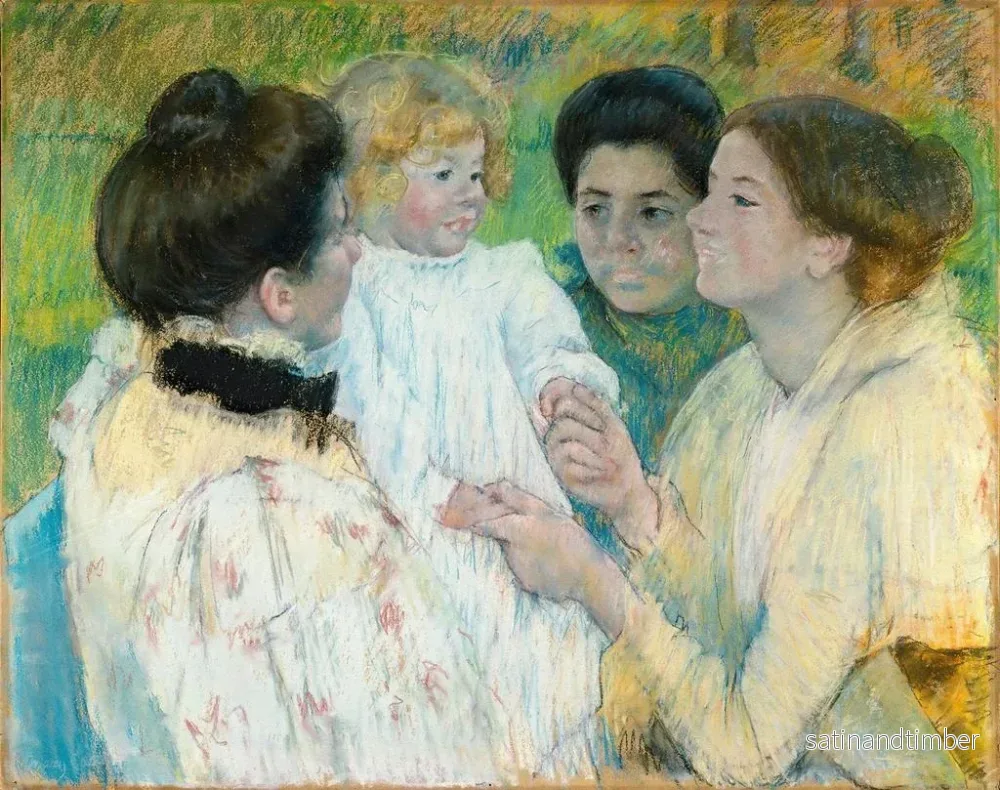 Reproduktion av målningen av kvinnor som beundrar ett barn - Mary Cassatt - Bild 2