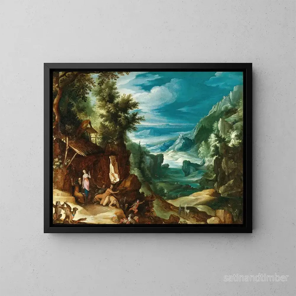 Reproduktion av målningen Landskap med Saint Antoines frestelse - Paul Bril