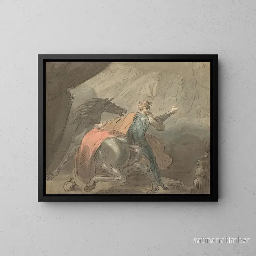 Reproduktion av målningen En kung och en häst med spöklika kvinnor - William Hamilton