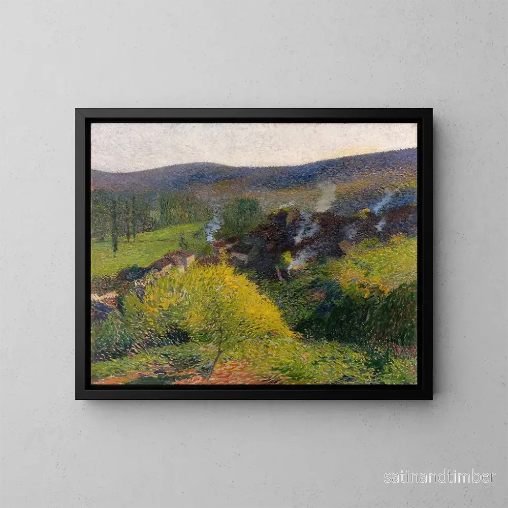 Reproduktion av målningen Les Chaumières au soir - Henri Martin