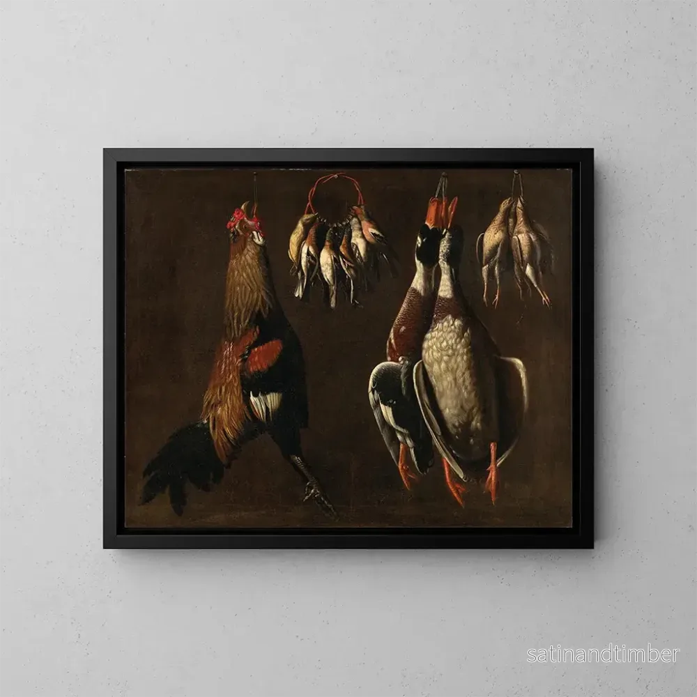 Reproduktion av målningen av fågelstill Life - Evaristo Baschenis krets