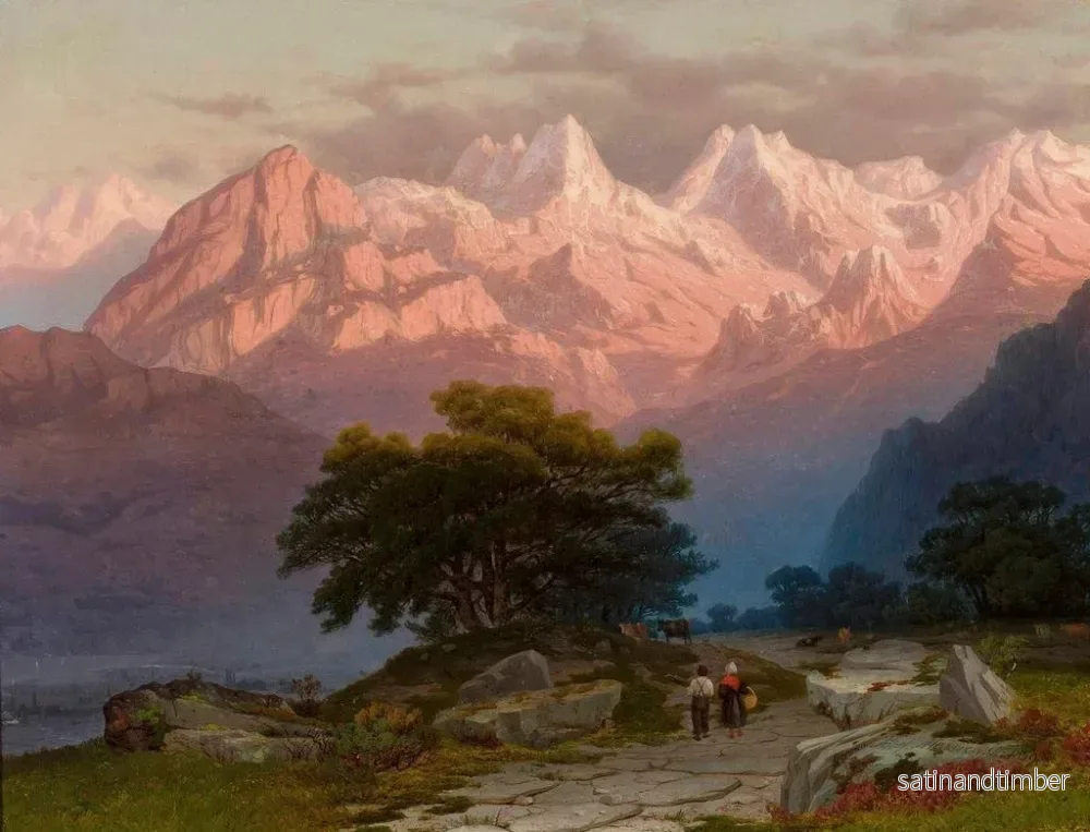 Reproduktion av målningen Landskapsbild av berg med personer - Józef Marszewski - Bild 2