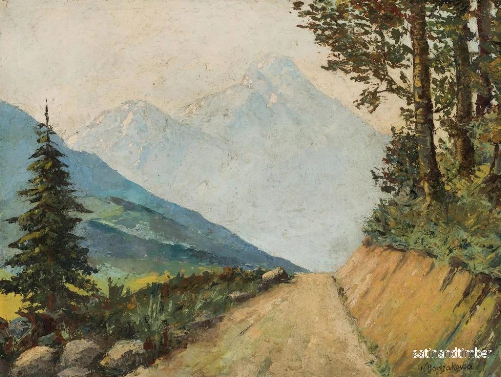 Reproduktion av målningen Landskapsbild av berg med en väg - Nevena Badjakowa - Bild 2
