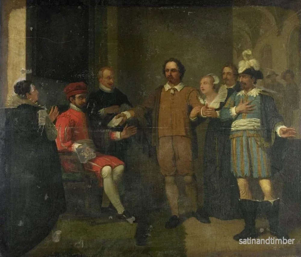 Reproduktion av målningen Jacob Simonsz de Rijk övertygande den spanska generalguvernören Requesens att släppa Marnix van Sint Aldegonde 1575 - Jan Willem Pieneman - Bild 2
