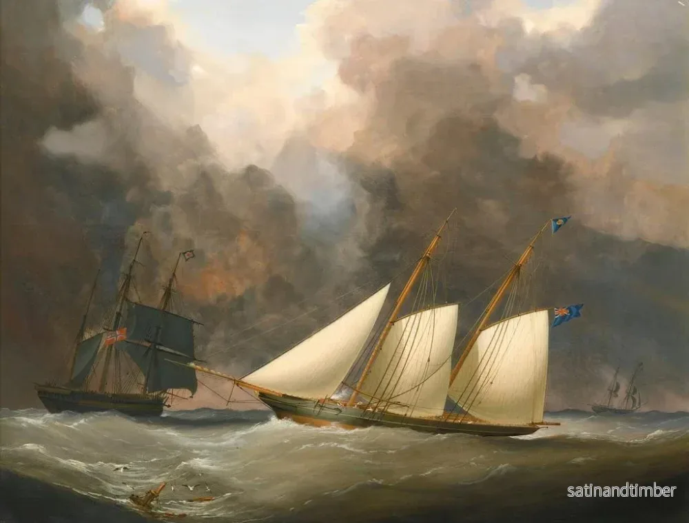 Reproduktion av målningen Le match des mille guinées mellan brigantin Water Witch av Henry Bradley och skonnerten Galatea av Lord Belfast - Nicholas Matthew Condy - Bild 2