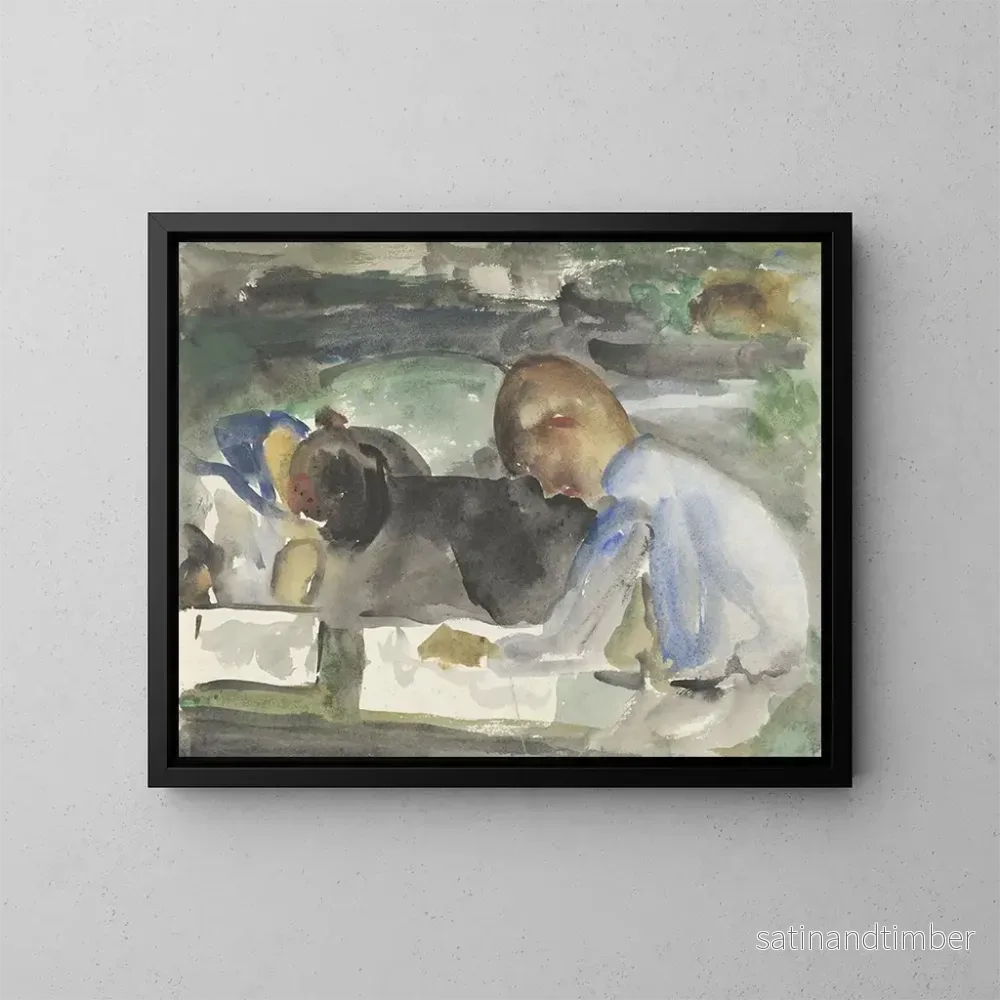 Reproduktion av målningen av två barn som ritar - Carel Adolph Lion Cachet