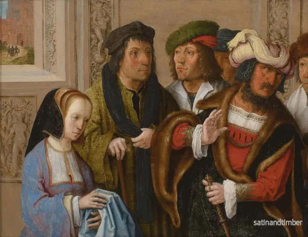 Reproduktion av målningen La femme de Potiphar montre à son mari le manteau de Joseph, en arrière-plan Joseph est emmené en prison. - Lucas van Leyden - Bild 2