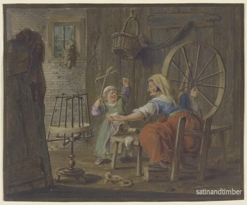 Reproduktion av målningen En gammal kvinna spinnar medan ett barn med en fågel - Pieter Bartholomeusz Barbiers - Bild 2