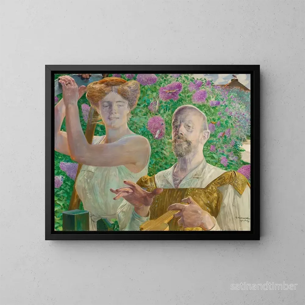 Reproduktion av målningen självporträtt med mus och buddleja - Jacek Malczewski