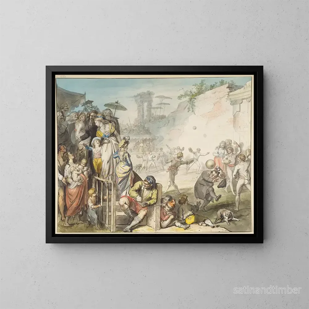 Reproduktion av målningen av bollspel i Rom - Johann Heinrich Ramberg