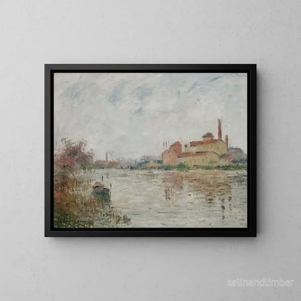 Reproduktion av målningen Längd: 60 cm, Höjd: 50 cm, Material: Olja på duk, Skapad av Gustave Loiseau, Konsttryck av L'Usine au bord de la rivière, 20th century, Fransk konstnär, Landskapsmålning, Impressionistisk stil