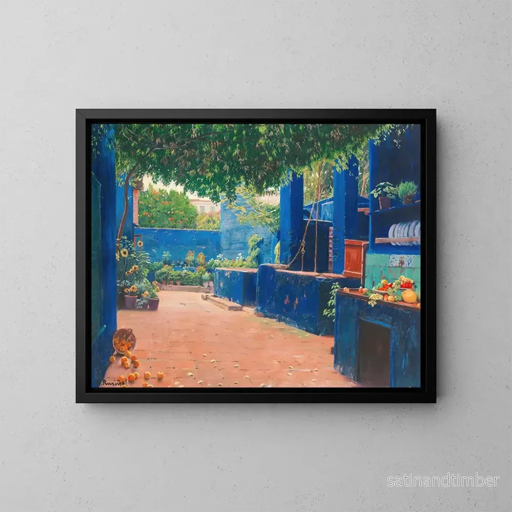 Reproduktion av målningen La cour bleue d'Arenys - Santiago Rusiñol