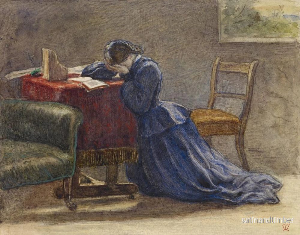 Reproduktion av målningen En kvinna som håller sitt ansikte i båda händerna, knäböjande på mattan - Sir John Everett Millais - Bild 2