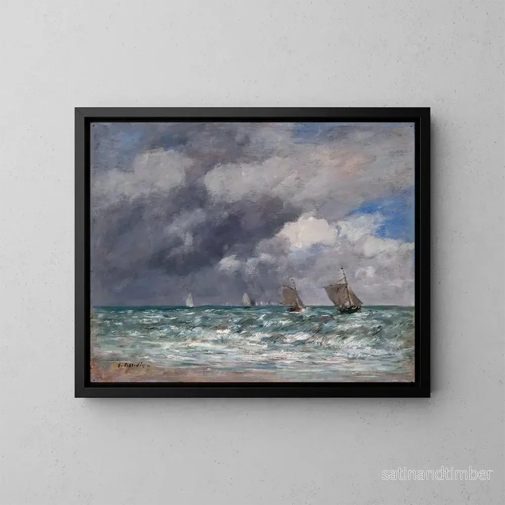 Reproduktion av målningen Båtar med segel nära Trouville - Eugène Boudin