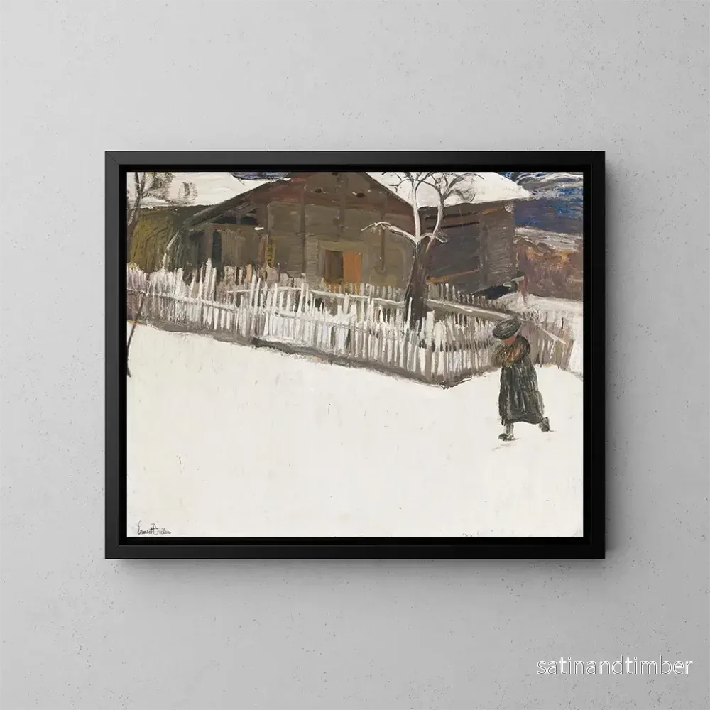 Reproduktion av målningen av vinterlandskap framför en mazot - Ernest Bieler