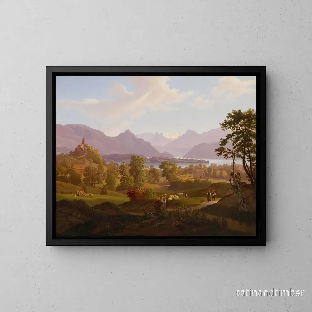Reproduktion av målningen Vue de Meggen avec la ruine de Neu-Habsbourg - Salomon Brunner