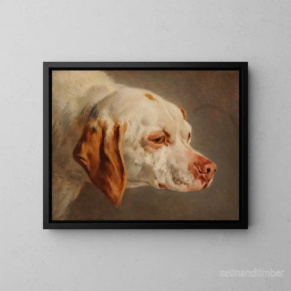 Reproduktion av målningen Tête de chien de chasse blanc et brun - Jacques-Raymond Brascassat