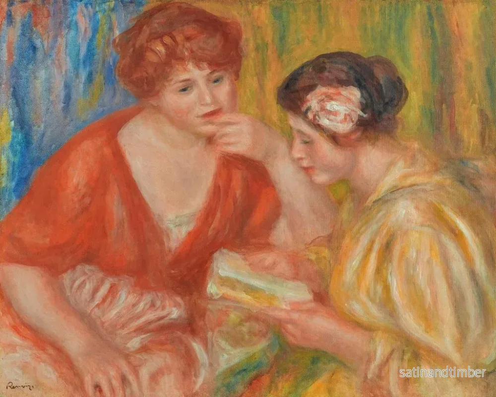 Reproduktion av målningen La Lecture. Två kvinnor med röda och rosa blusar - Pierre-Auguste Renoir - Bild 2